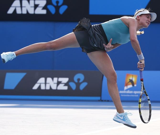 Eugenie Bouchard of Canada serves