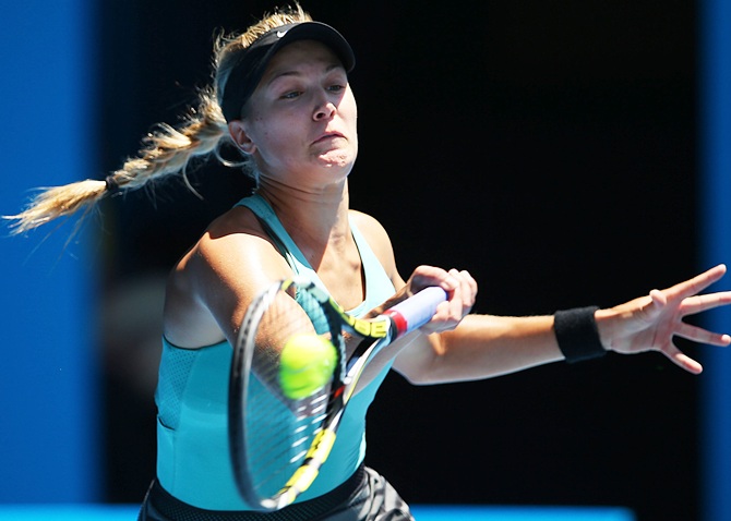 Eugenie Bouchard of Canada plays a forehand