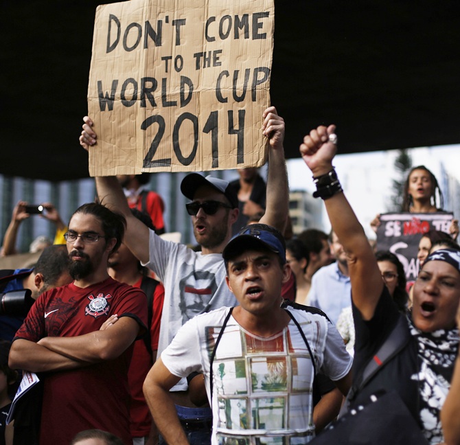 PHOTOS AntiWorld Cup protest in Sao Paulo Rediff Sports