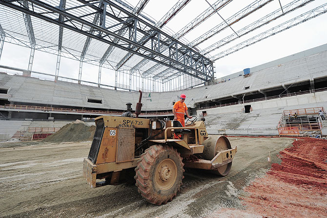 Construction at the Arena da Baixada venue for the FIFA 2014 World Cup Brazil in Curitiba, Brazil