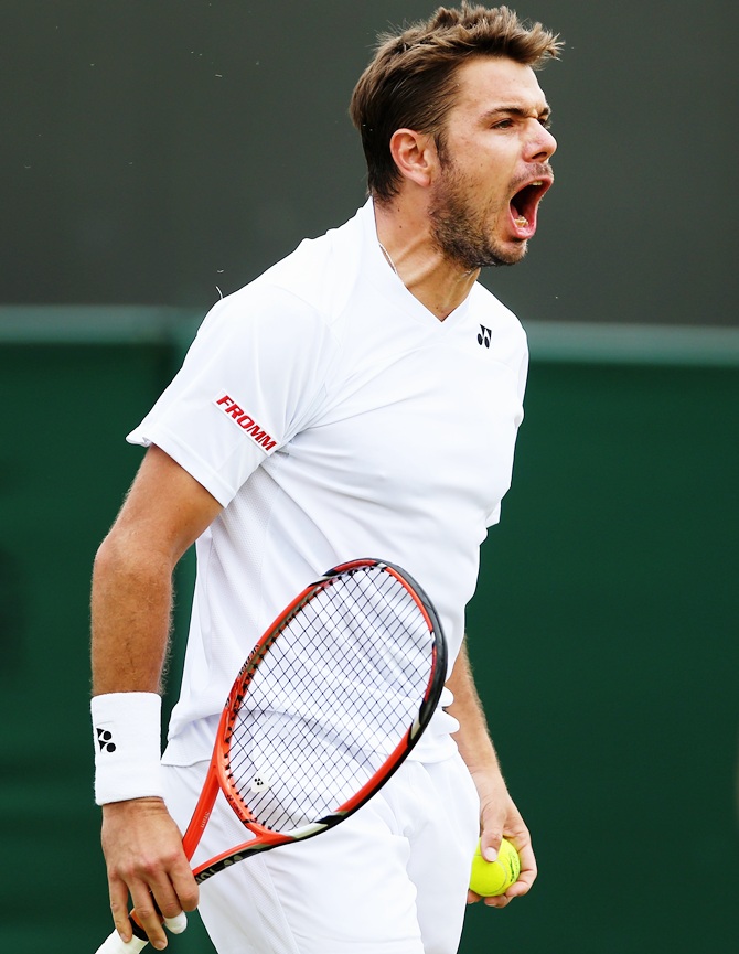 Stanislas Wawrinka celebrates a point during his match against Feliciano Lopez