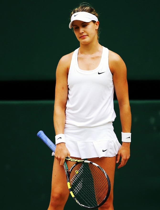 Eugenie Bouchard of Canada stands dejected