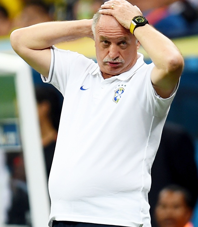 Head coach Luiz Felipe Scolari of Brazil reacts