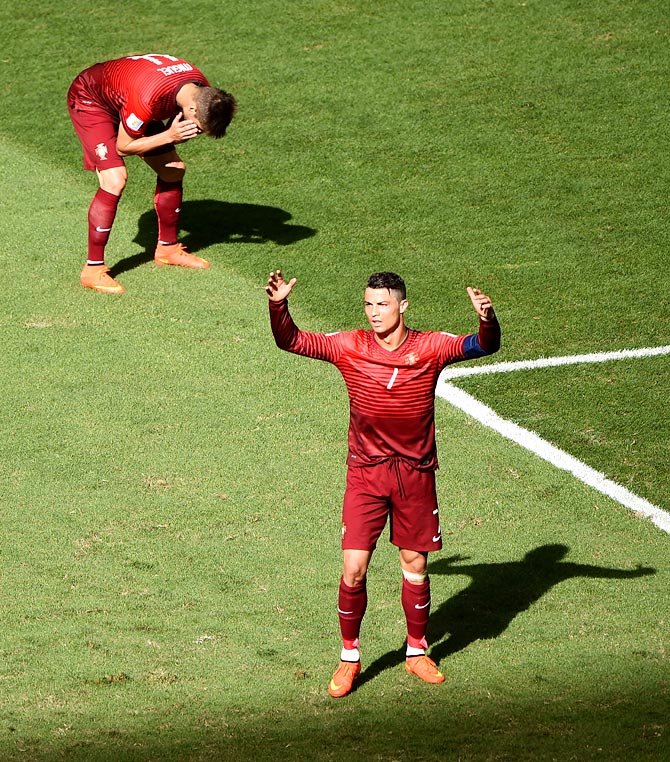 Cristiano Ronaldo reacts after a missed chance