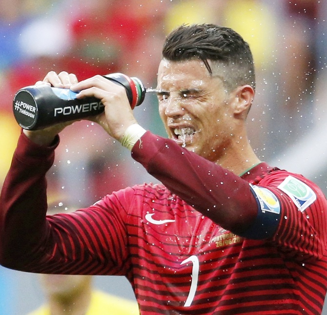 Portugal's Cristiano Ronaldo refresehes himself