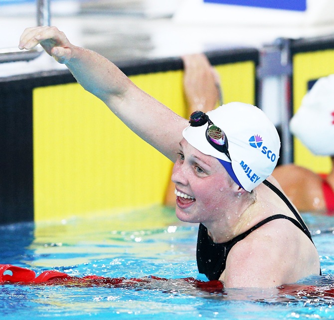 Gold medallist Hannah Miley of Scotland celebrates after winning the Women's 400m Individual Medley Final