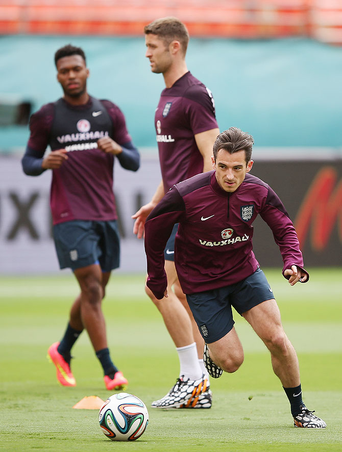 Leighton Baines in action during an England training session at The Sunlife Stadium on June 3, 2014 in Miami, Florida on Tuesday