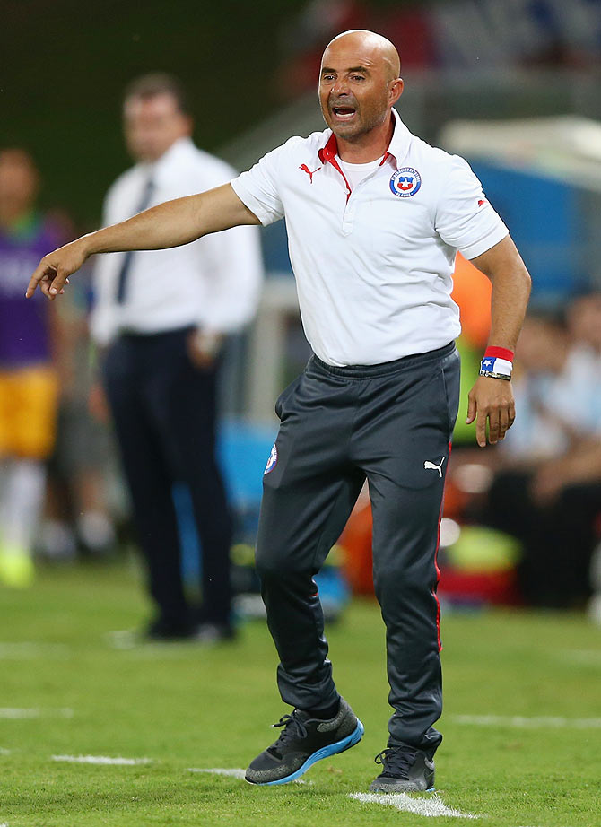 Head coach Jorge Sampaoli of Chile reacts 