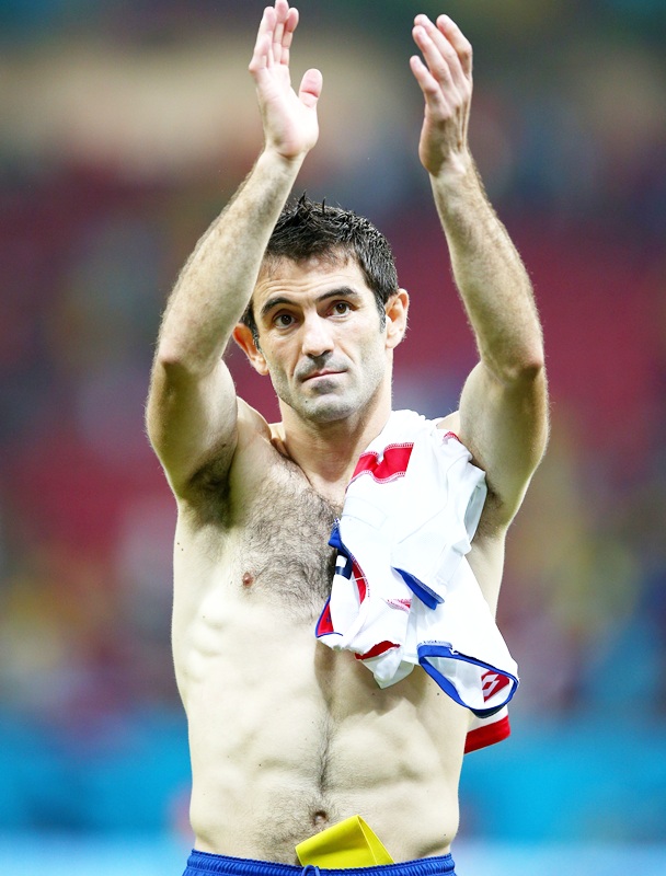 Giorgos Karagounis of Greece acknowledges the fans after being defeated by Costa Rica in a penalty shootout