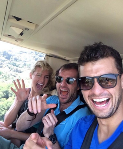 Grigor Dimitrov and Eugenie Bouchard on a helicopter ride.