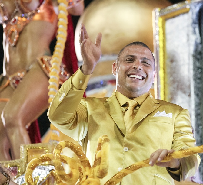 Ronaldo Nazario, tributed by Gavioes da Fiel Samba School in Sambodromo during the Sao Paulo Carnaval.