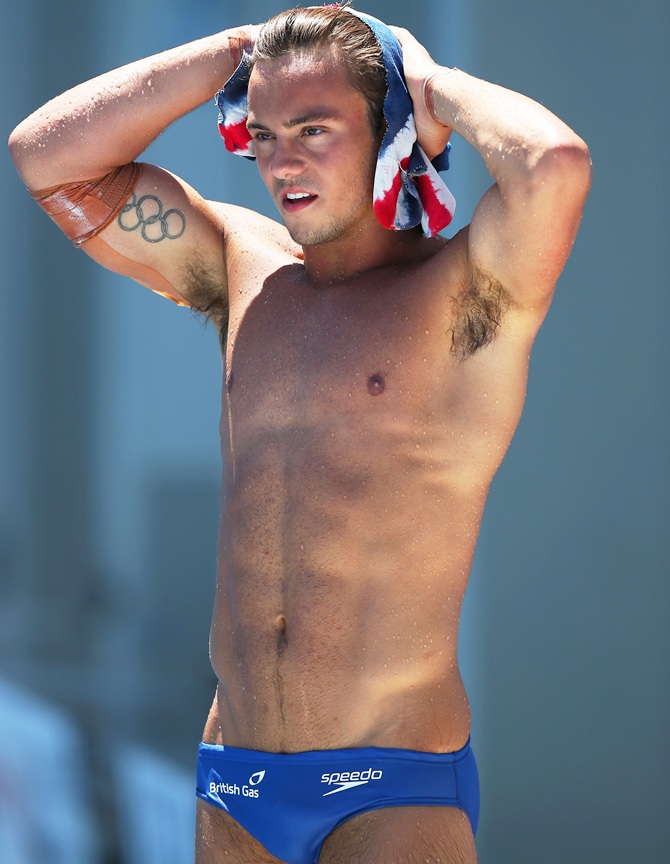 Tom Daley of Great Britain looks on during the Men's 10m Platform Diving