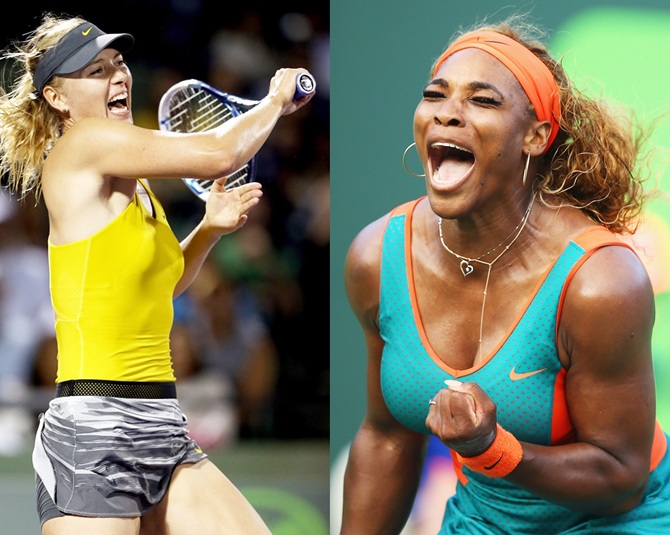 Maria Sharapova, left and Serena Williams
