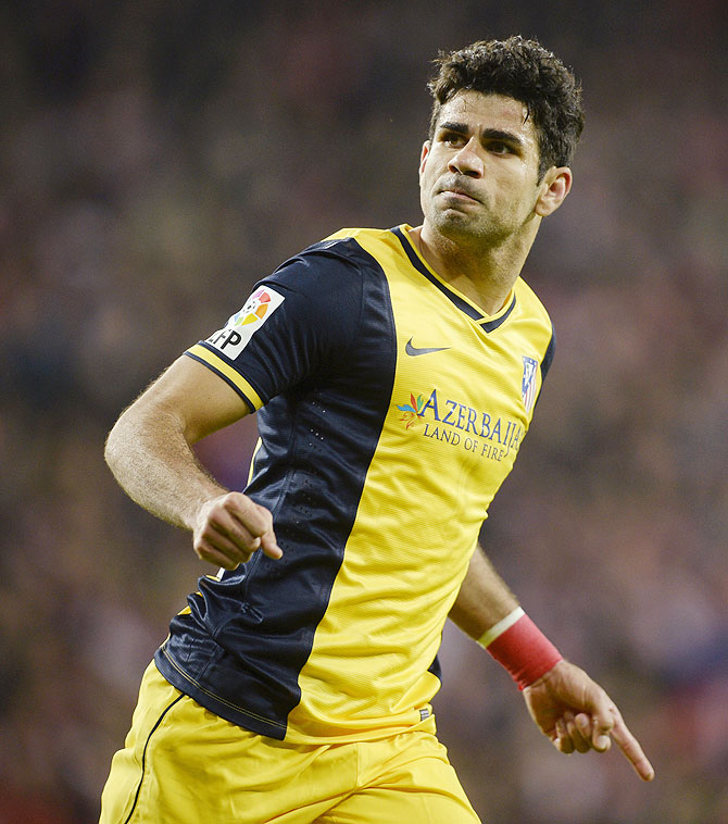 Atletico Madrid's Diego da Silva Costa celebrates a goal against Athletic Bilbao during their La Liga match at San Mames stadium in Bilbao on Saturday