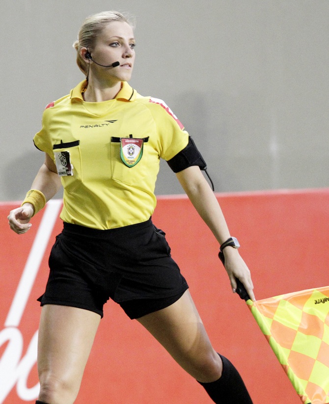 Fernanda Colombo Uliana follows the ball during the Brazilian championship soccer match.