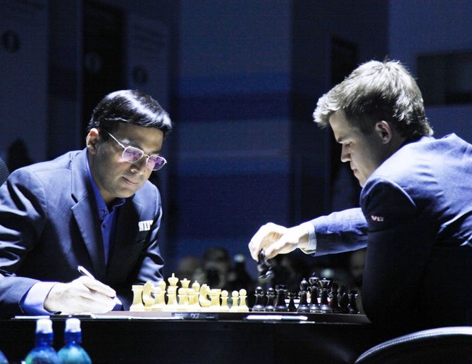 Magnus Carlsen  and Viswanathan Anand 
