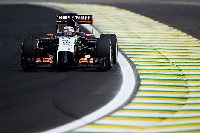  Nico Hulkenberg of Germany and Force India drives during practice ahead of the Brazilian Formula One Grand Prix at Autodromo Jose Carlos Pace in Sao Paulo