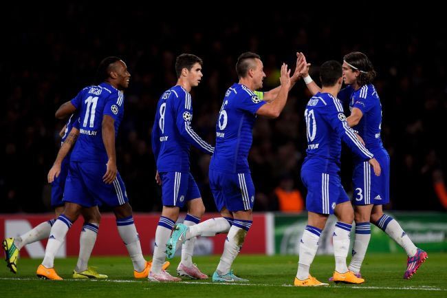 Chelsea players celebrate a goal