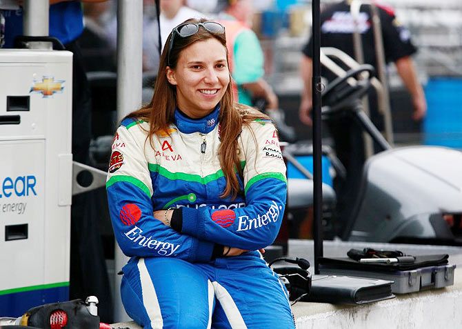 KV Racing Technology driver Simona de Silvestro of Switzerland sits on the pit lane wall