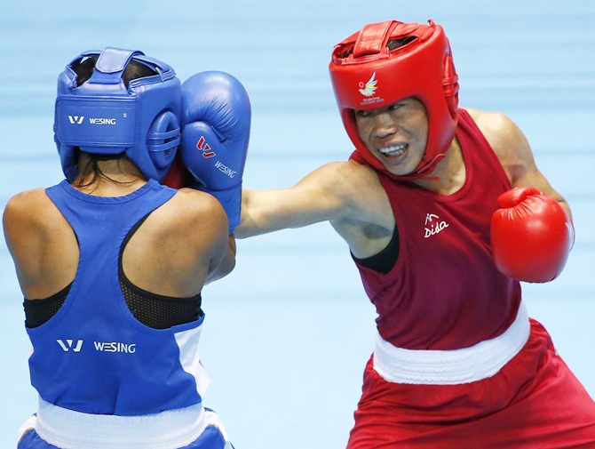 M C Mary Kom in action
