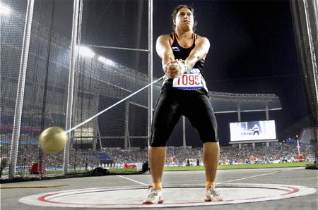 India's Bala Manju competes in the women's hammer throw competition