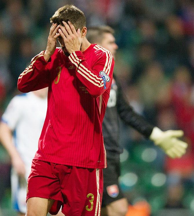 Spain's Gerard Pique is a picture of frustration