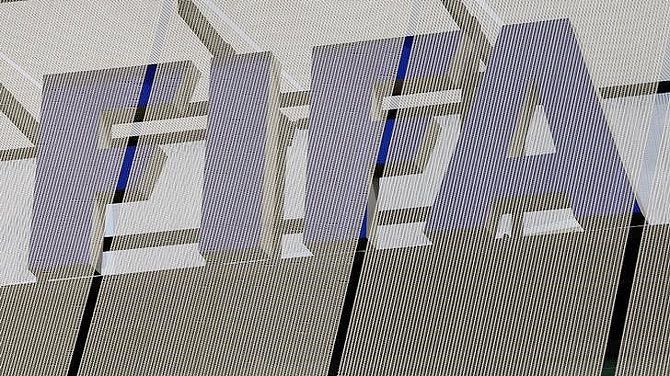 The logo of soccer's international governing body FIFA is seen on its headquarters in Zurich