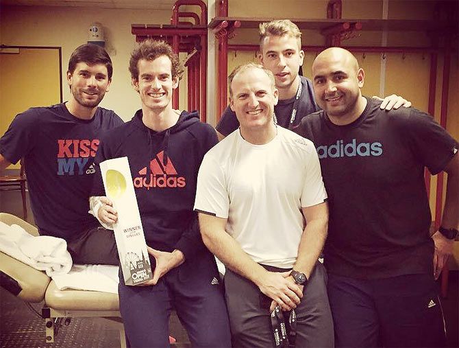 Andy Murray with his team after winning the Vienna Open title on Sunday