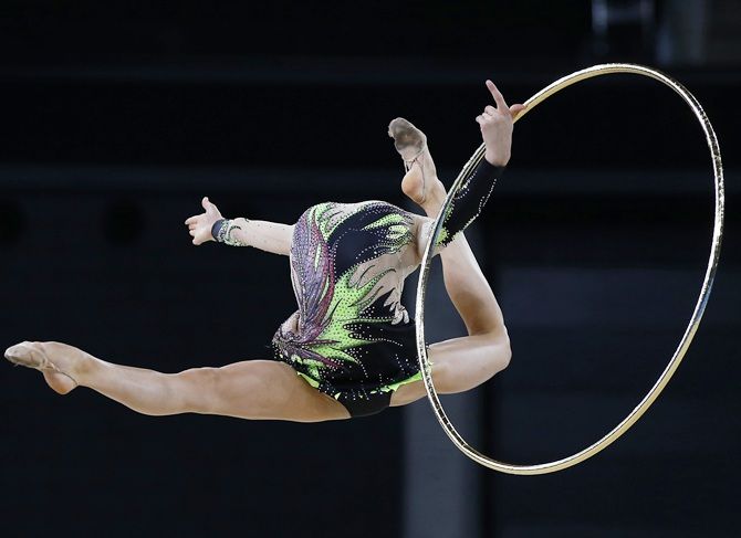 Gymnast performs with hoop