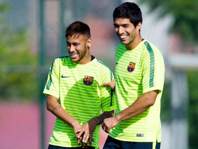 Barcelona's Neymar and Luis Suarez