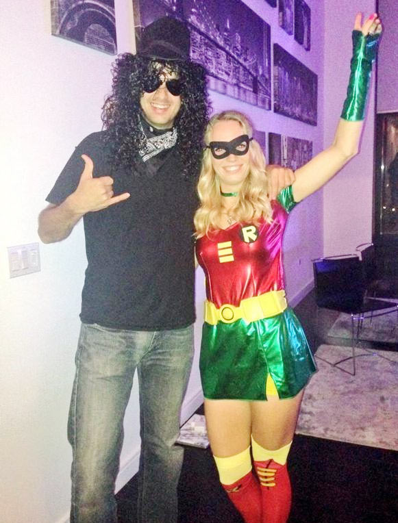 Caroline Wozniacki with a friend at a Halloween party