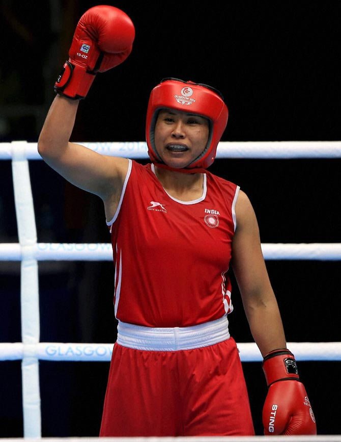 Sarita Devi at the Asian Games in Incheon. Photograph: PTI