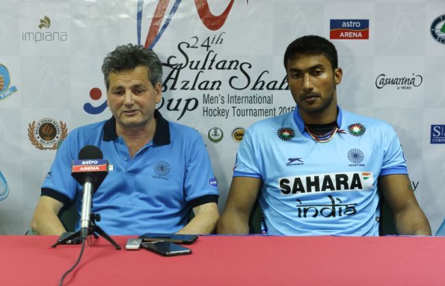 India coach Paul Van Ass speaks with media persons