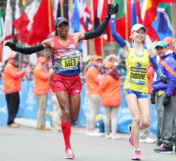 Meb Keflezighi of the United States and Hilary Dionne