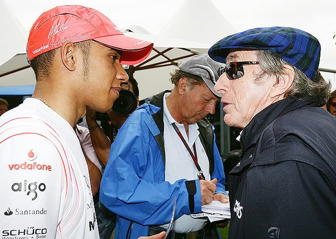 Lewis Hamilton (left) with former Formula One World Champion Sir Jackie Stewart