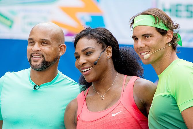 American fitness motivator Shaun T, tennis stars Serena Williams and Rafael Nadal attend the 20th Annual Arthur Ashe Kids' Day at USTA Billie Jean King National Tennis Center in the Queens borough of New York City on Saturday