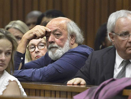 Reeva Steenkamp's father Barry Steenkamp looks on during the sentencing hearing of Olympic and Paralympic track star Oscar Pistorius at the North Gauteng High Court in Pretoria October 15, 2014