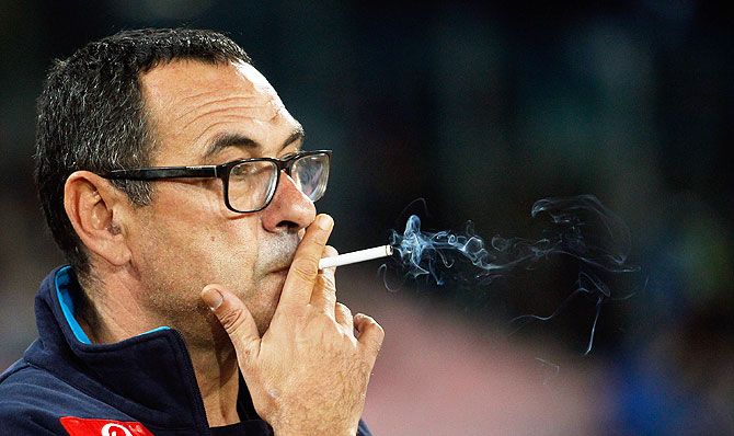 Napoli head coach Maurizio Sarri during a Serie A match between SSC Napoli and Udinese Calcio