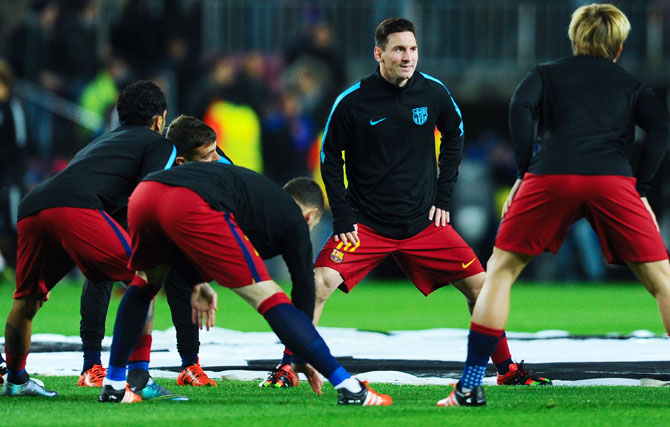 FC Barcelona's Lionel Messi in action during a warm-up session