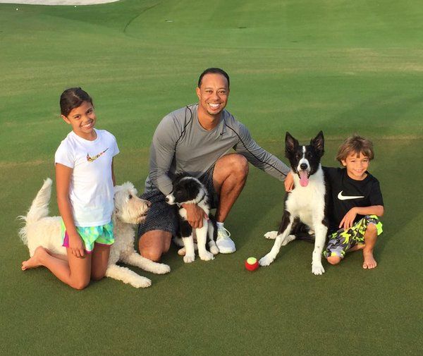 Tiger Woods with his kids on Christmas Eve