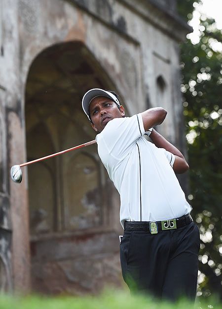 Image: SSP Chawrasia of India plays a shot during the second round of the Hero India Open Golf at Delhi Golf Club in New Delhi on Friday