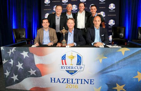 The United States Ryder Cup Task Force with Davis Love III the 2016 United States Ryder Cup Team Captain (centre) at the PGA headquarters in Palm Beach Gardens, Florida, on Tuesday
