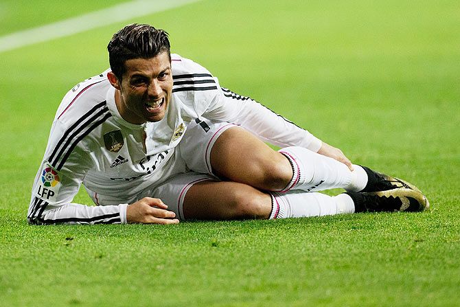 Real Madrid's Cristiano Ronaldo reacts during the King's Cup round of 16 second leg match against Atletico Madrid at Estadio Santiago Bernabeu on Thursday