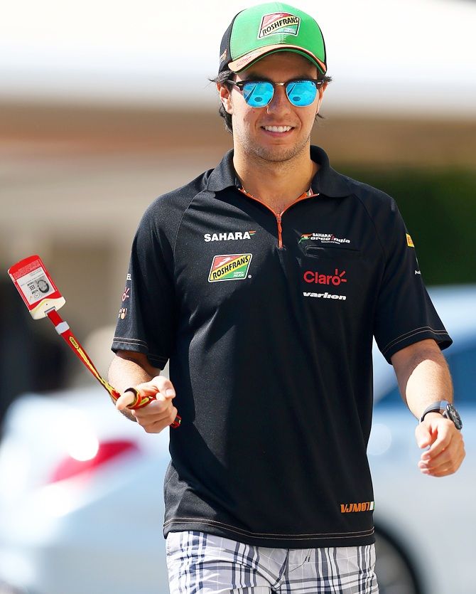 Sergio Perez of Mexico and Force India arrives in the paddock