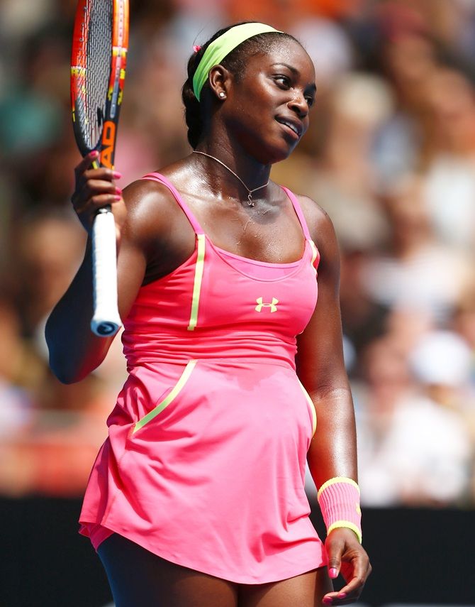 Sloane Stephens of the United States reacts