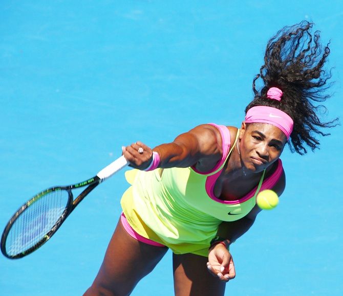 Serena Williams of the United States serves in her third round match against Elina Svitolina of the   Ukraine 