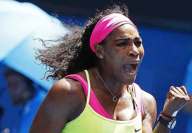 Serena Williams of the US celebrates winning a point over Dominika Cibulkova of Slovakia on Wednesday