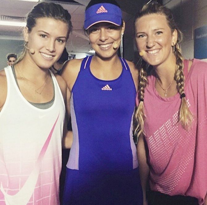 Victoria Azarenka, right, with Eugenie Bouchard and Ana Ivanovic