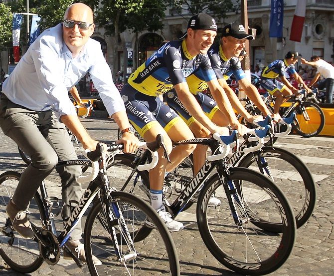 Bjarne Riis, owner and manager of Team Saxo Bank-Tinkoff Bank smiles