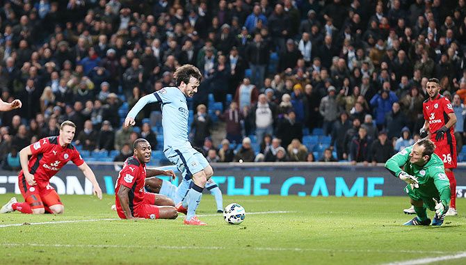 David Silva scores the first goal for Manchester City